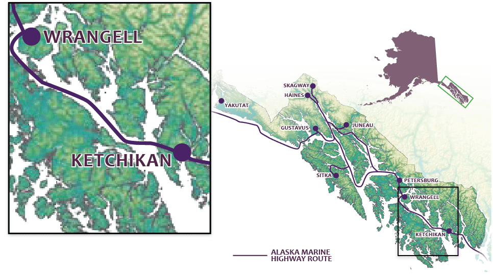 map of Inside Passage highlighting Ketchikan