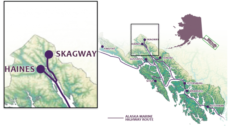 map of Inside Passage highlighting Skagway - Alaska's Inside Passage